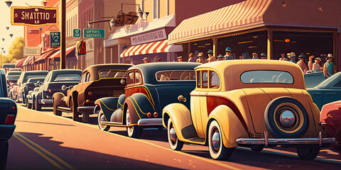 A traffic jam of cars on the main street - Generative AI