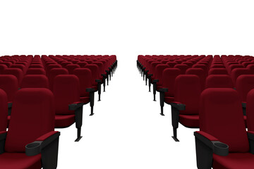 Red chairs arranged against white background