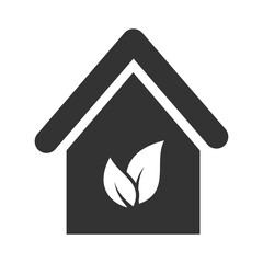 Eco House with leaf icon on transparent background.
