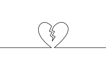 Continuous line drawing of Broken heart on transparent background.
