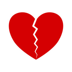 Red Broken heart icon on transparent background.