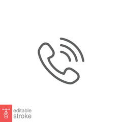 Fototapeta premium Telephone ringing icon. Call, phone, incoming, receiver, contact. Simple outline style. Thin line symbol. Vector illustration isolated on white background. Editable stroke EPS 10.