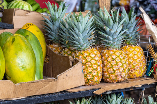 Tropical fruits for sale in a market of Panama.