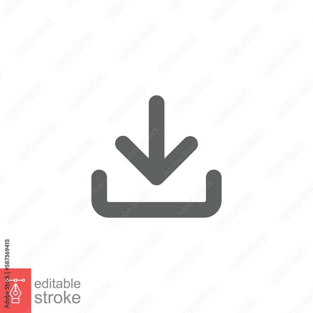 Poster download icon. software data load, down arrow button, technology concept. simple outline style. thin