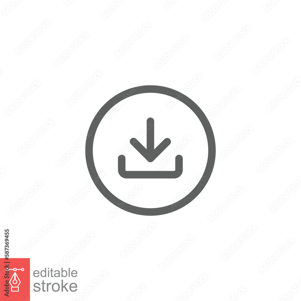 Poster download icon. software data load, down arrow button, technology concept. simple outline style. thin