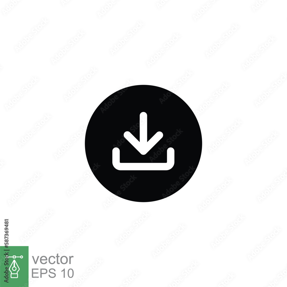 Poster download icon. software data load, down arrow button, technology concept. simple solid style. black 