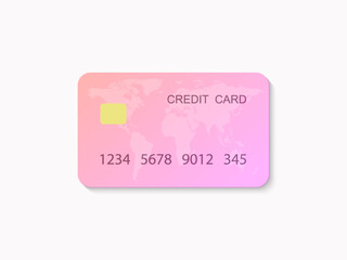 Credit Card Pink Pastel Color with World Map Earth. Vector illustration