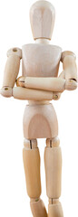 3d illustration of wooden figurine standing with arms crossed 