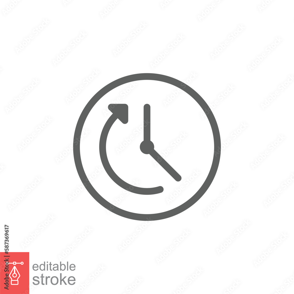 Poster clock time period with arrow icon. timer, minute, countdown concept. simple outline style. thin line