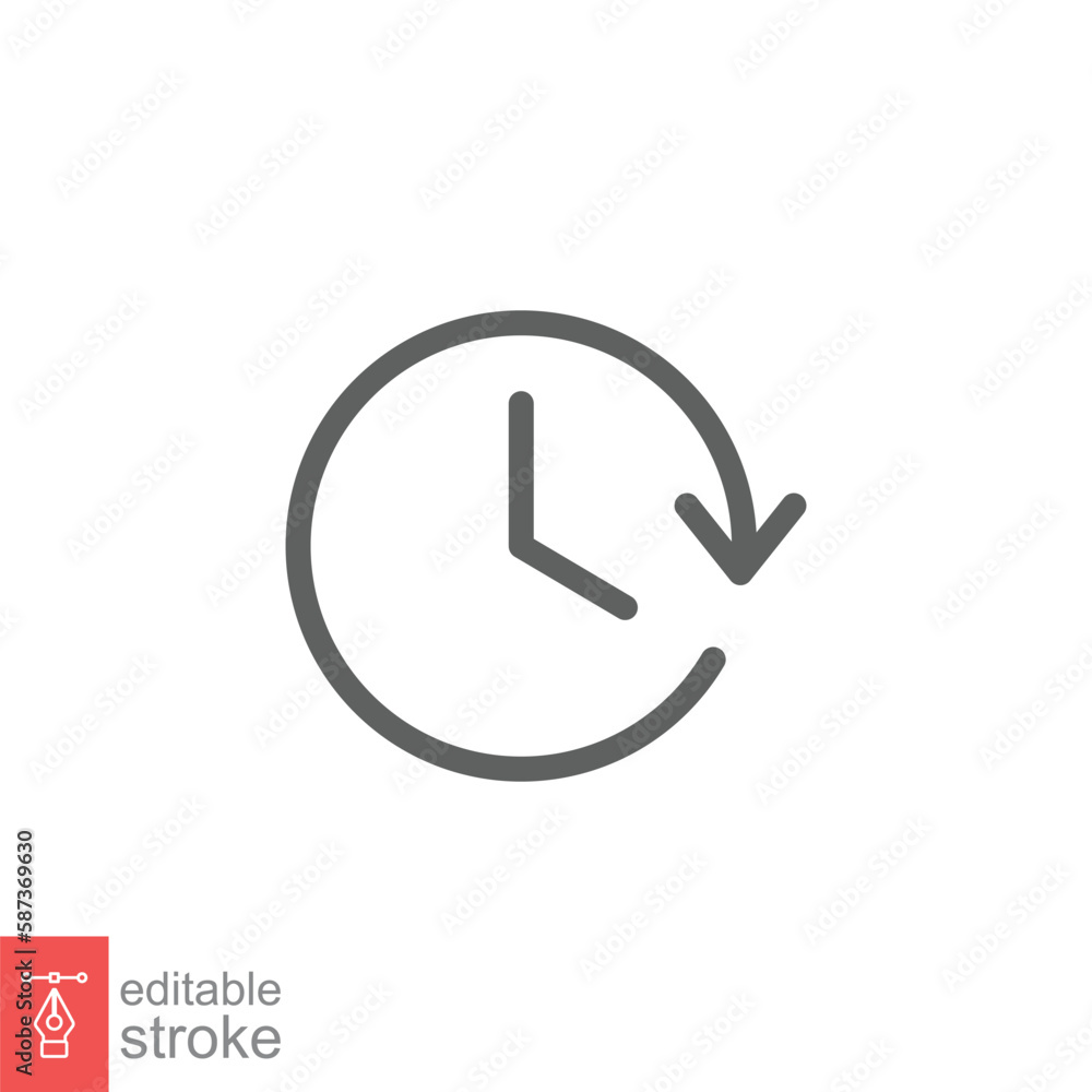 Poster clock time period with arrow icon. timer, minute, countdown concept. simple outline style. thin line