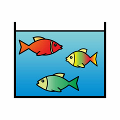 Aquarium with three fish, color vector illustration, design, eps.