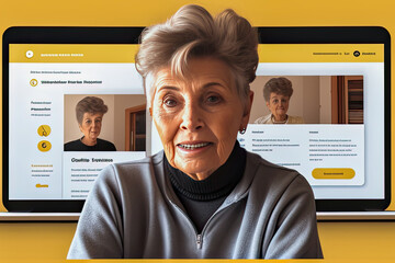 Woman speaking for E-learning platform on both mobile and desktop concept - Generative AI