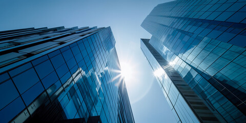 Fototapeta na wymiar Skyscraper with glass facades on a bright sunny day