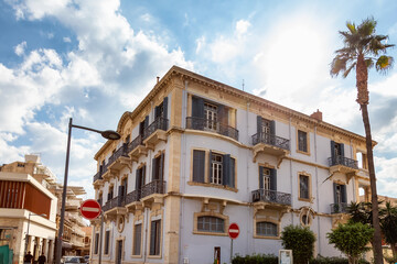 Streets in a touristic city on the Sea Coast. Limassol, Cyprus. City Buildings