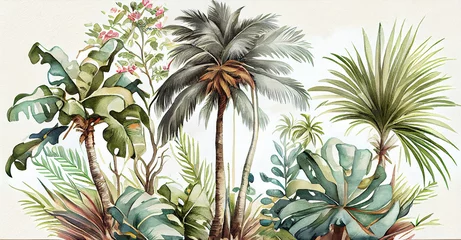Gardinen Tropical plant and vegetation watercolor illustration © Elaine