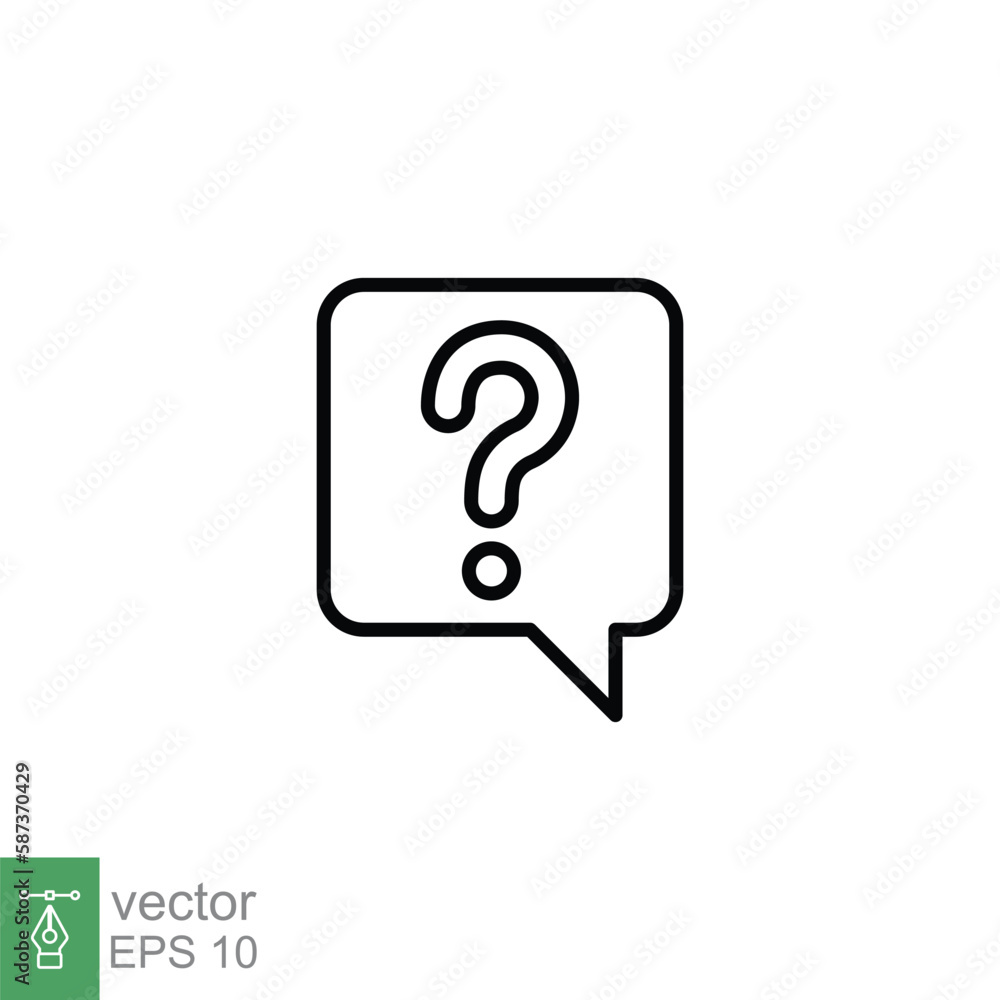 Poster question mark in a speech bubble icon. mark faq, who, ask, query concept. simple outline style. thin