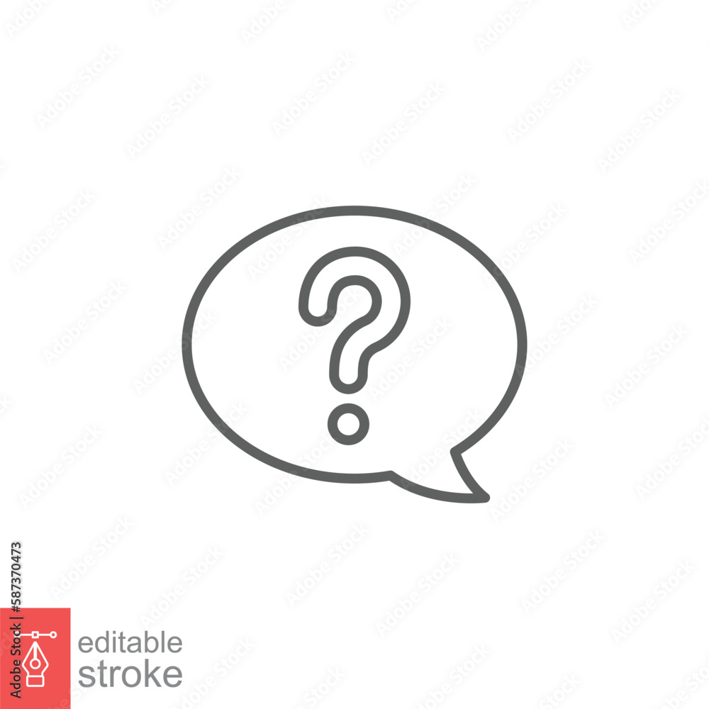Poster question mark in a speech bubble icon. mark faq, who, ask, query concept. simple outline style. thin