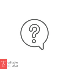 Question mark in a speech bubble icon. Mark faq, who, ask, query concept. Simple outline style. Thin line symbol. Vector illustration isolated on white background. Editable stroke EPS 10.