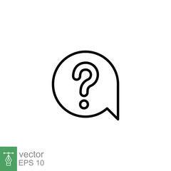 Question mark in a speech bubble icon. Mark faq, who, ask, query concept. Simple outline style. Thin line symbol. Vector illustration isolated on white background. EPS 10.