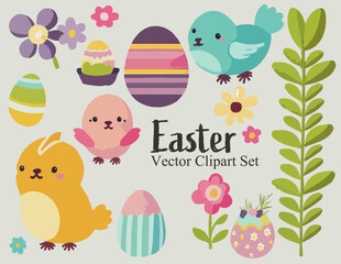Easter Clipart, Bunny, Eggs, Vector Illustrations