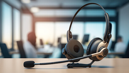 Customer support desk with headset, Generative AI