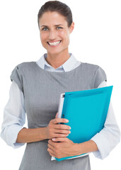Portrait of smiling businesswoman holding file folder