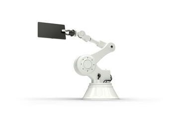 Tablet and robot against white background