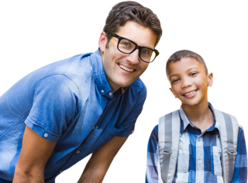 Portrait of smiling male teacher with student