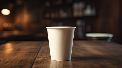 Paper Cup of coffee on wooden wall background. Generative Ai