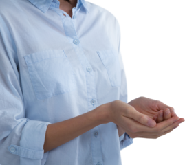 Mid section of woman pretending to hold an invisible object
