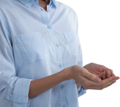Mid section of woman pretending to hold an invisible object - Powered by Adobe