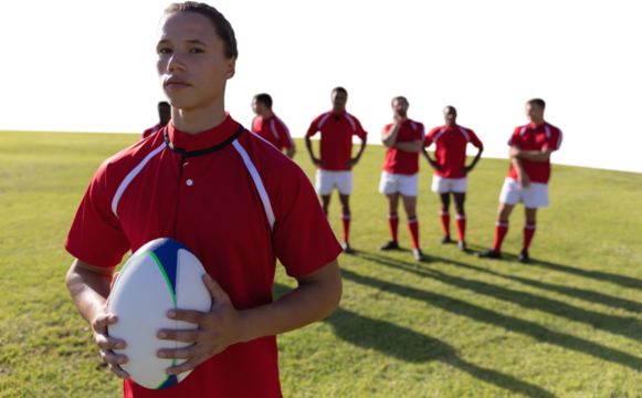 Diverse rugby players on field