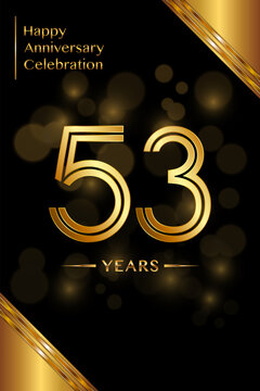 53th Anniversary template design with double line numbers. Golden anniversary template. Vector
