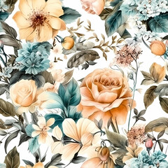 seamless pattern with flowers. watercolor design. Generative AI