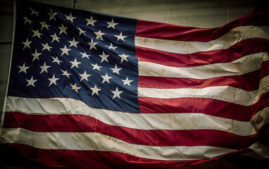 Obraz premium Vintage American flag full frame, a symbol of patriotism. American flag. 