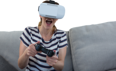 Woman playing video game