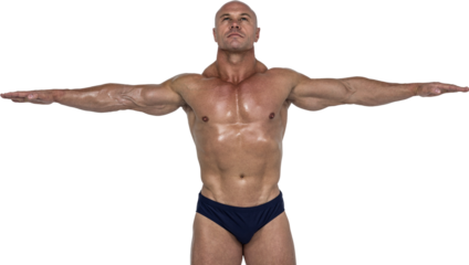 Muscular man with arms outstretched