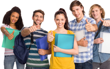 College students gesturing thumbs up