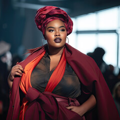 AI generated Beautiful african american woman in red dress and headscarf