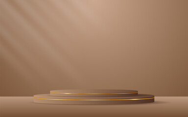 Brown podium with elegant gold lines for product presentation. Display of cosmetic products. stage or podium. vector illustration
