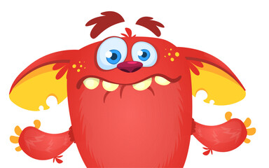 Naklejka premium Funny cartoon monster character. Illustration of cute and happy alien. Halloween vector design isolated