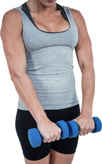  Muscular woman working out with dumbbells 