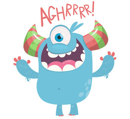 Angry cartoon monster character. Illustration of cute and happy alien. Halloween vector design isolated