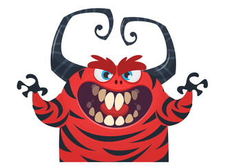 Funny cartoon monster character. Illustration of cute and happy alien. Halloween vector design isolated