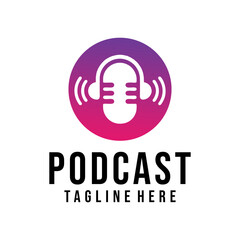 Podcast or Radio Logo design using Microphone and Headphone icon
