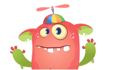 Funny cartoon monster character. Illustration of cute and happy alien. Halloween vector design isolated