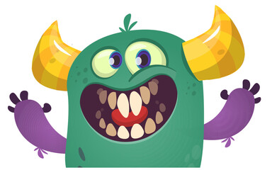Funny cartoon monster character. Illustration of cute and happy alien. Halloween vector design isolated