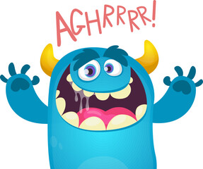 Funny cartoon monster character roaring