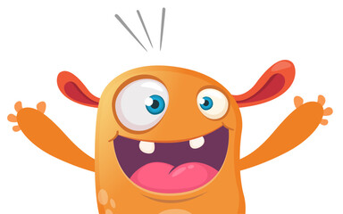 Funny cartoon monster character. Illustration of cute and happy alien. Halloween vector design isolated