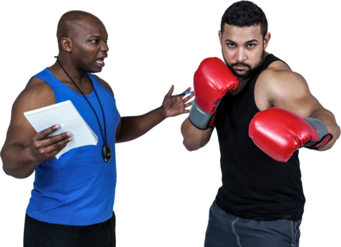 Boxing coach with his fighter